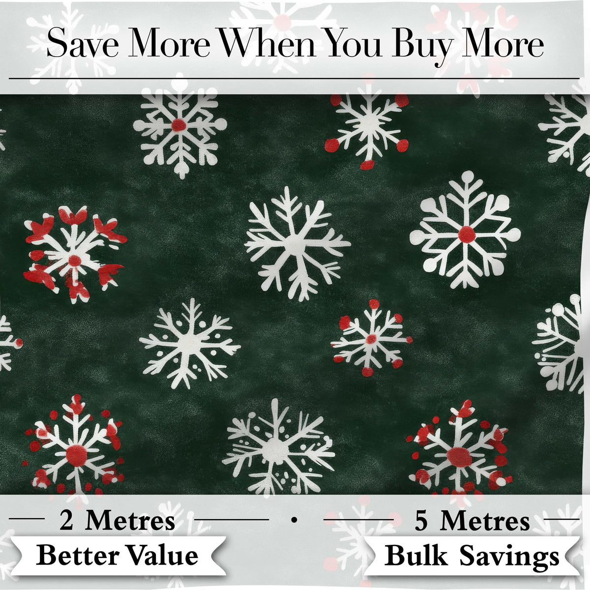 Cute Winter Snowflakes Red White Green Seamless Pattern Digital Print Fabric by the Metre UK Sewing Quilting Textile