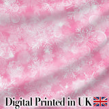 Soft Pink Winter Snowflakes Dreamy Glow Seamless Pattern Digital Print Fabric by the Metre UK Sewing Quilting Textile