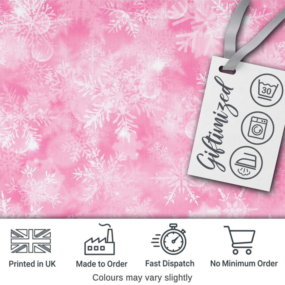 Soft Pink Winter Snowflakes Dreamy Glow Seamless Pattern Digital Print Fabric by the Metre UK Sewing Quilting Textile