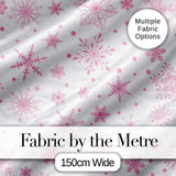 Elegant Pink Snowflakes White Background Seamless Pattern Digital Print Fabric by the Metre UK Sewing Quilting Textile