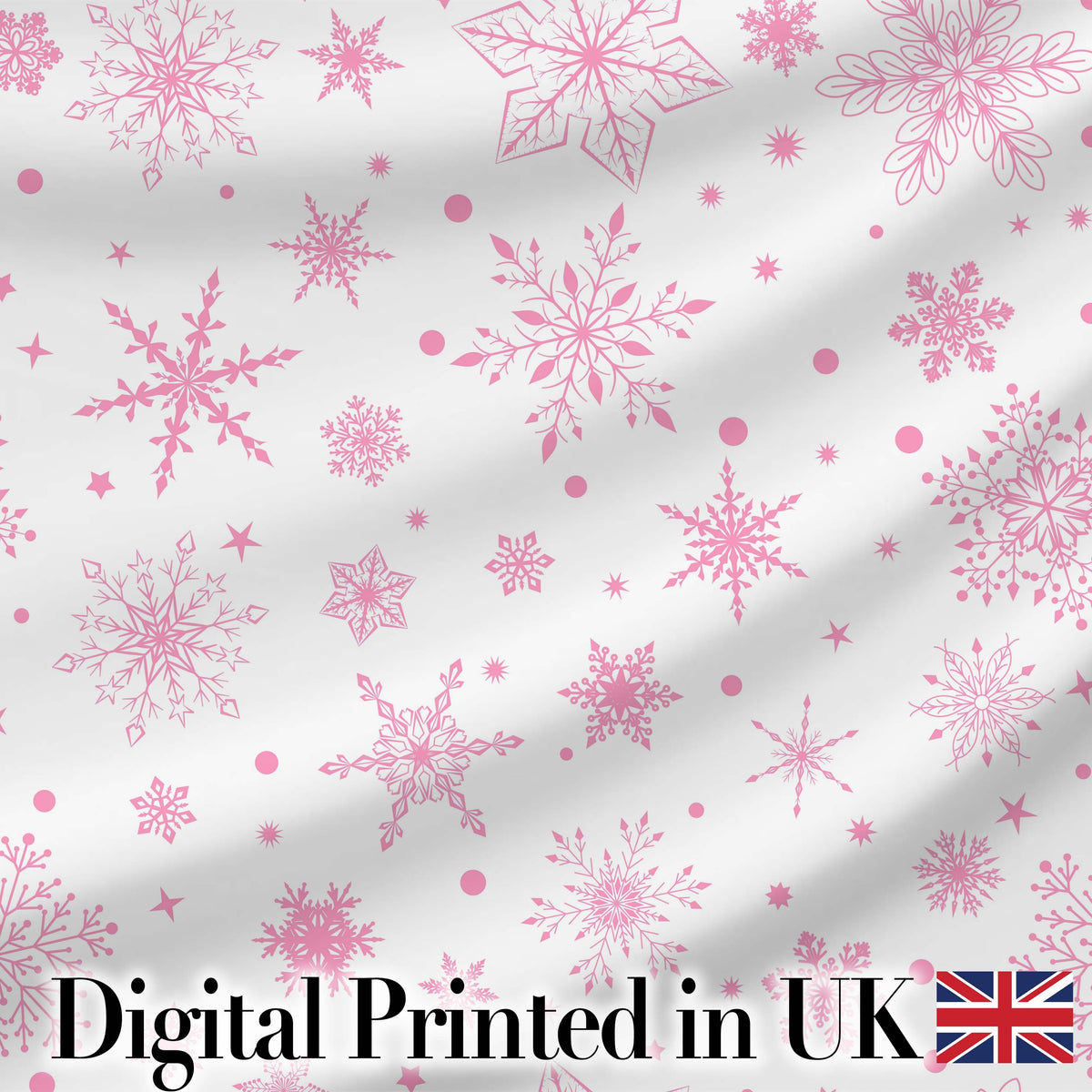 Elegant Pink Snowflakes White Background Seamless Pattern Digital Print Fabric by the Metre UK Sewing Quilting Textile