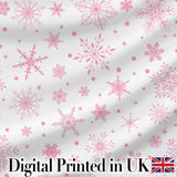 Elegant Pink Snowflakes White Background Seamless Pattern Digital Print Fabric by the Metre UK Sewing Quilting Textile