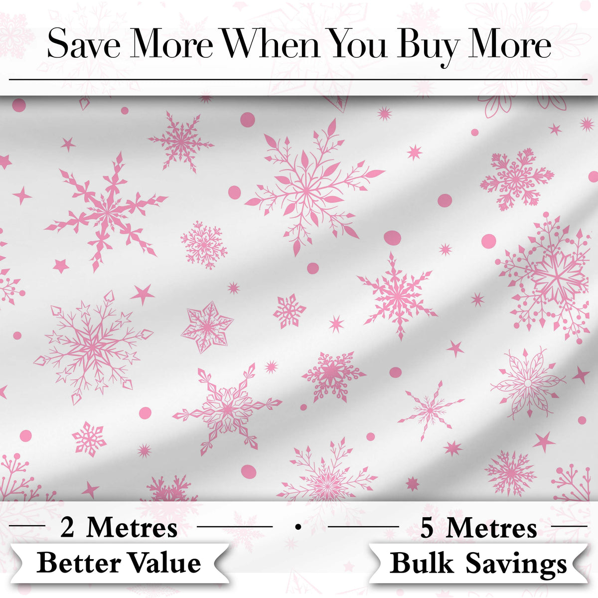 Elegant Pink Snowflakes White Background Seamless Pattern Digital Print Fabric by the Metre UK Sewing Quilting Textile