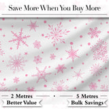 Elegant Pink Snowflakes White Background Seamless Pattern Digital Print Fabric by the Metre UK Sewing Quilting Textile