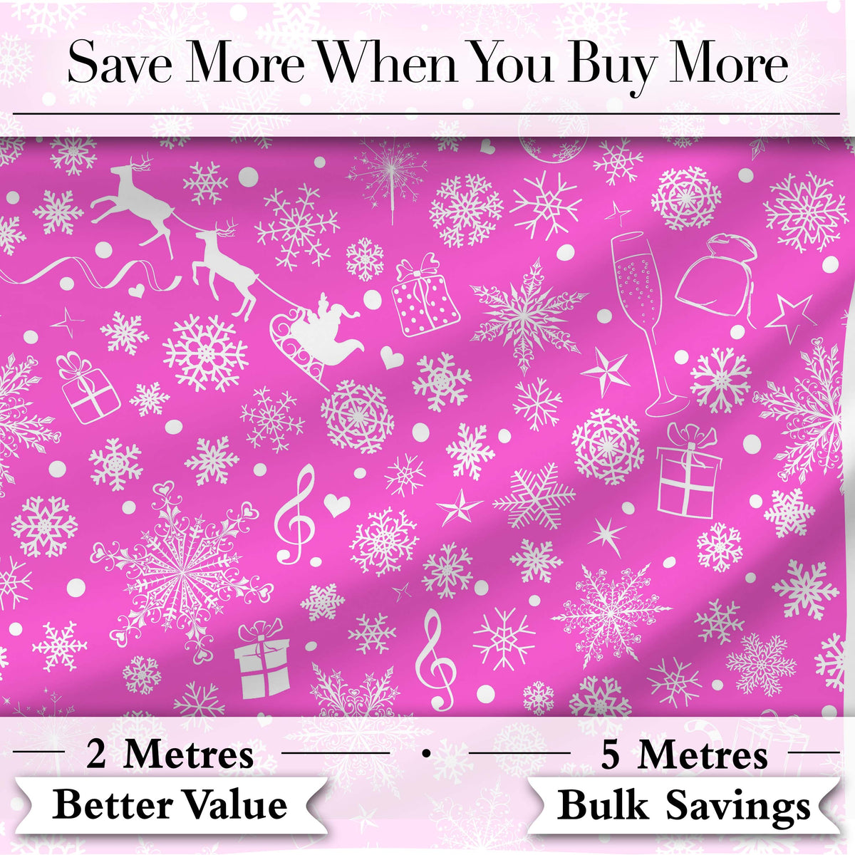 Festive Pink Christmas  Snowflakes Reindeer Seamless Pattern Digital Print Fabric by the Metre UK Sewing Quilting Textile