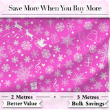 Festive Pink Christmas  Snowflakes Reindeer Seamless Pattern Digital Print Fabric by the Metre UK Sewing Quilting Textile