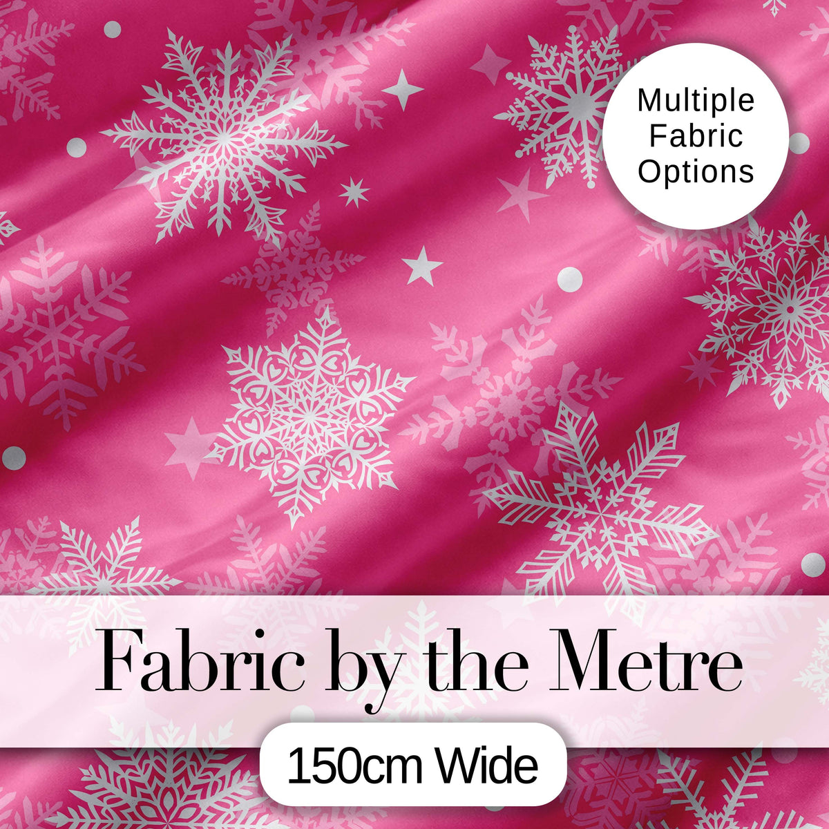 Decorative Pink Snowflakes Stars Seamless Pattern Digital Print Fabric by the Metre UK Sewing Quilting Textile
