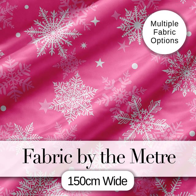 Decorative Pink Snowflakes Stars Seamless Pattern Digital Print Fabric by the Metre UK Sewing Quilting Textile