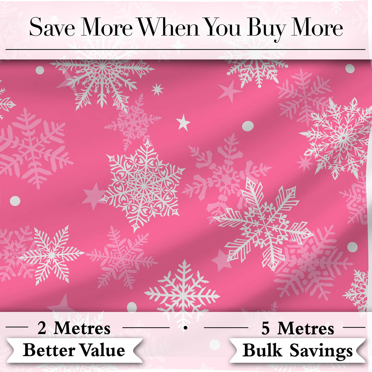 Decorative Pink Snowflakes Stars Seamless Pattern Digital Print Fabric by the Metre UK Sewing Quilting Textile