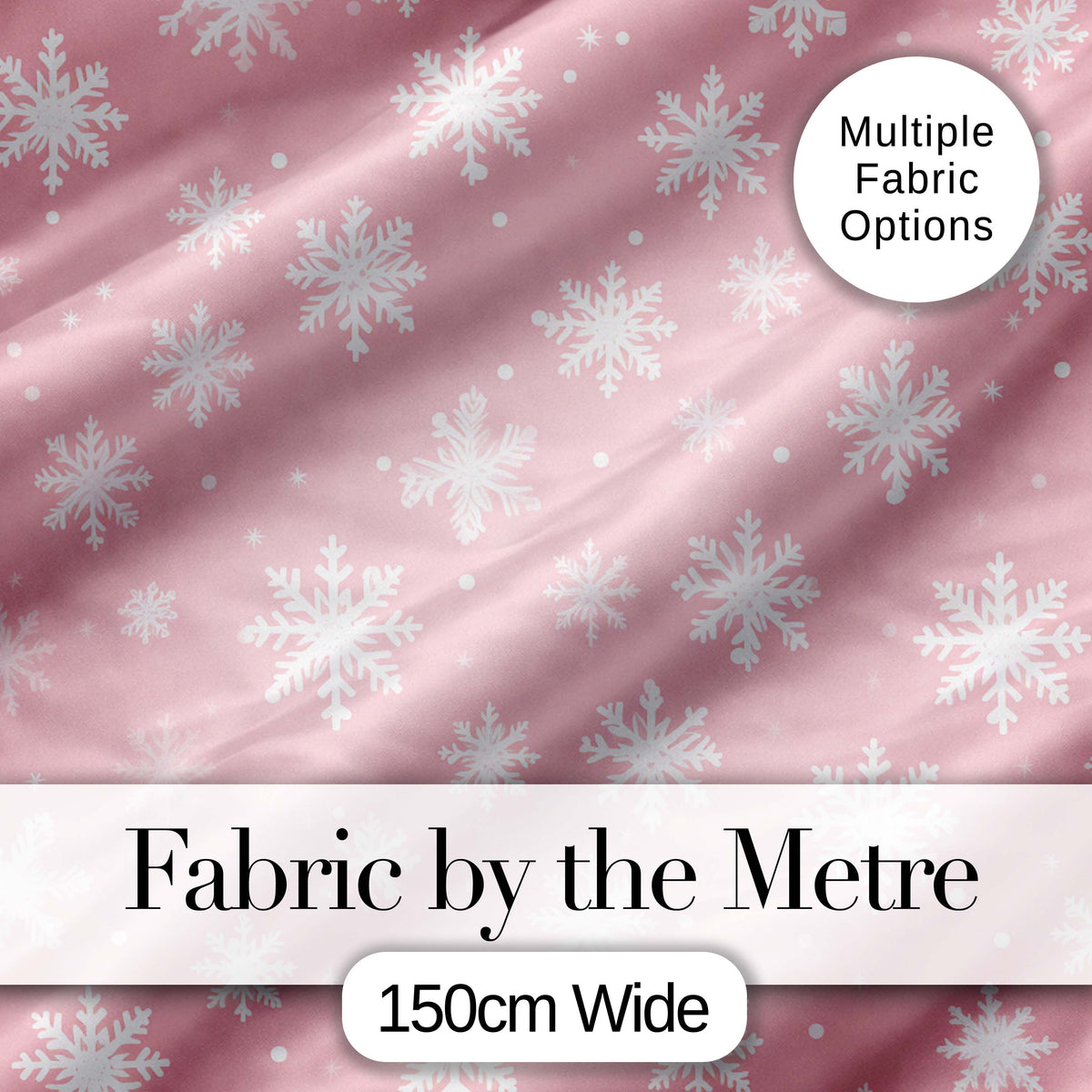 Soft Pastel Pink Snowflakes Winter Seamless Pattern Digital Print Fabric by the Metre UK Sewing Quilting Textile