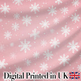 Soft Pastel Pink Snowflakes Winter Seamless Pattern Digital Print Fabric by the Metre UK Sewing Quilting Textile