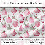 Elegant Pink Christmas Ornaments Holly Leaves Watercolor Seamless Pattern Digital Print Fabric by the Metre UK Sewing Quilting Textile