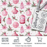 Elegant Pink Christmas Ornaments Holly Leaves Watercolor Seamless Pattern Digital Print Fabric by the Metre UK Sewing Quilting Textile