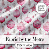 Stylish Pink Baubles Stars Holiday Decoration Seamless Pattern Digital Print Fabric by the Metre UK Sewing Quilting Textile