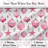 Stylish Pink Baubles Stars Holiday Decoration Seamless Pattern Digital Print Fabric by the Metre UK Sewing Quilting Textile