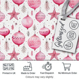 Stylish Pink Baubles Stars Holiday Decoration Seamless Pattern Digital Print Fabric by the Metre UK Sewing Quilting Textile