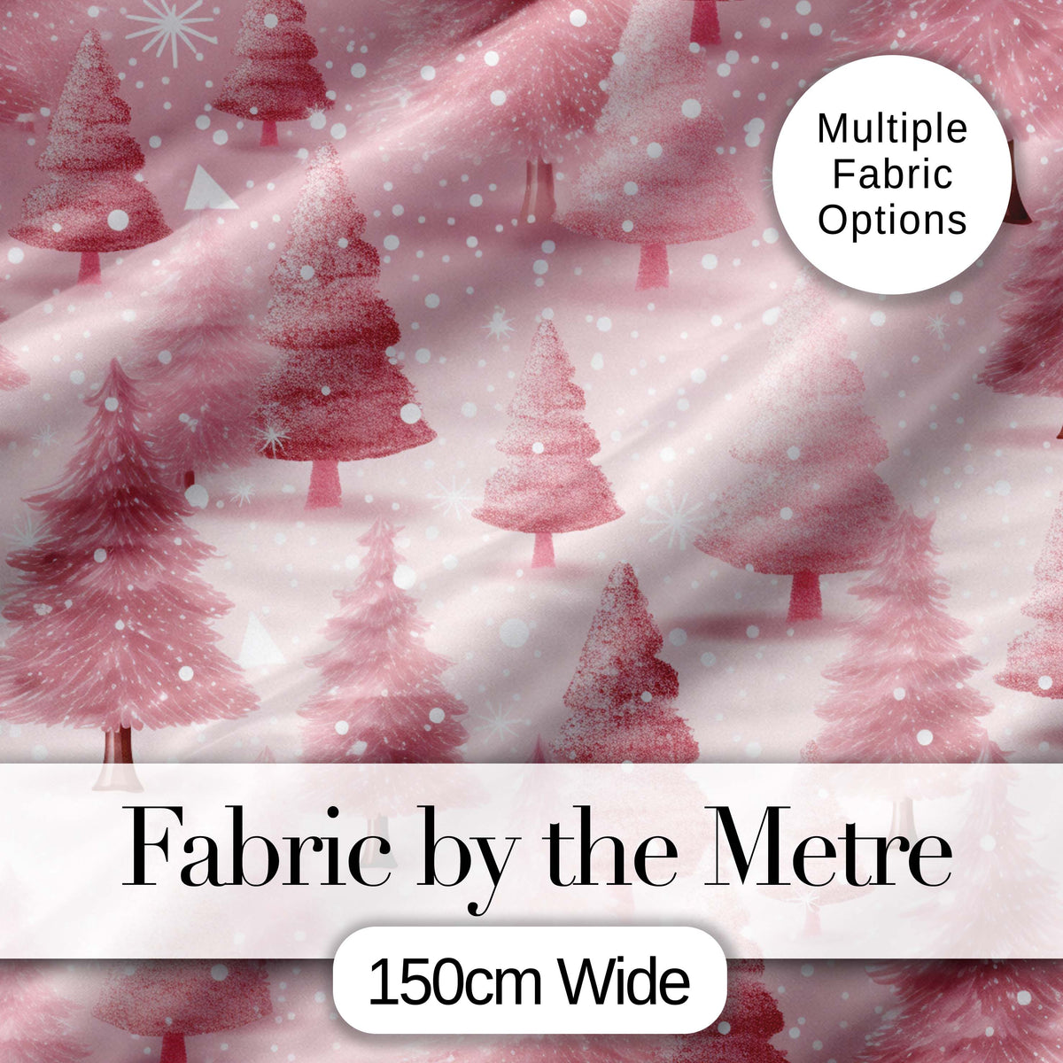 Soft Pink Snowy Christmas Trees Winter Wonderland Seamless Pattern Digital Print Fabric by the Metre UK Sewing Quilting Textile