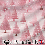 Soft Pink Snowy Christmas Trees Winter Wonderland Seamless Pattern Digital Print Fabric by the Metre UK Sewing Quilting Textile