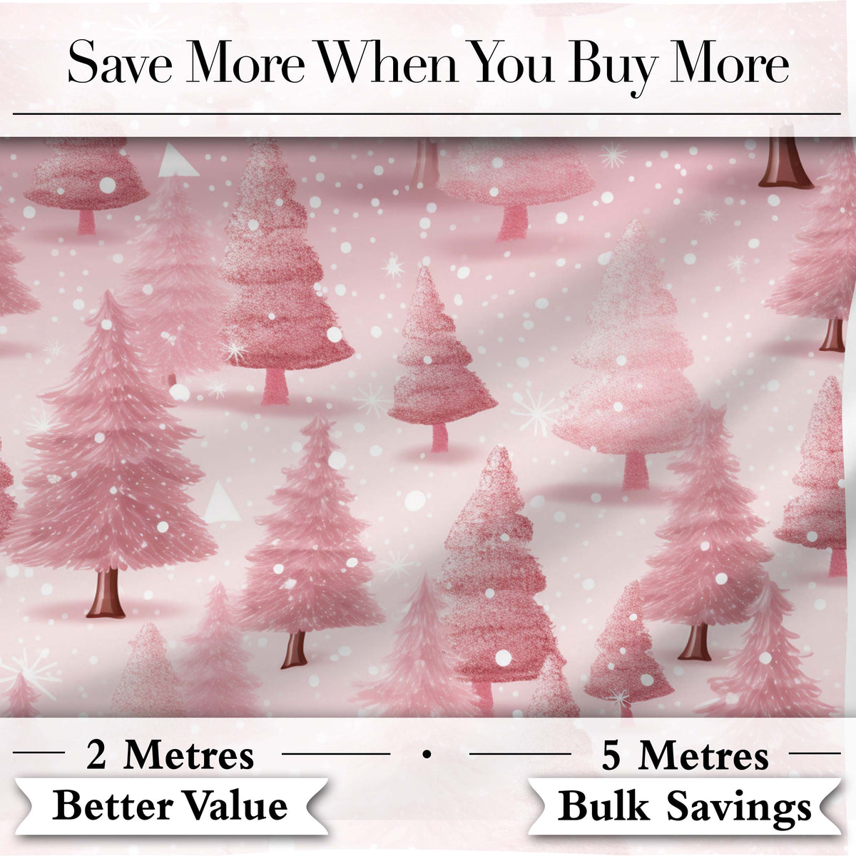 Soft Pink Snowy Christmas Trees Winter Wonderland Seamless Pattern Digital Print Fabric by the Metre UK Sewing Quilting Textile