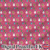 Cute Snowman Gingerbread Mittens Christmas Seamless Pattern Digital Print Fabric by the Metre UK Sewing Quilting Textile