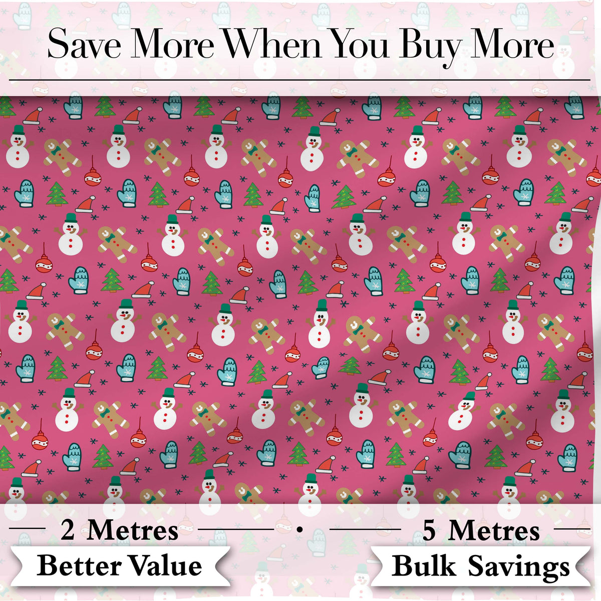 Cute Snowman Gingerbread Mittens Christmas Seamless Pattern Digital Print Fabric by the Metre UK Sewing Quilting Textile