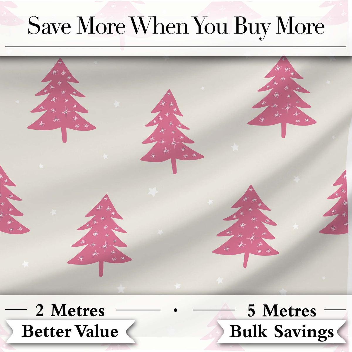 Minimal Pink Christmas Trees Stars Winter Seamless Pattern Digital Print Fabric by the Metre UK Sewing Quilting Textile