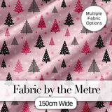 Modern Pink Black Christmas Trees Snowflakes Seamless Pattern Digital Print Fabric by the Metre UK Sewing Quilting Textile