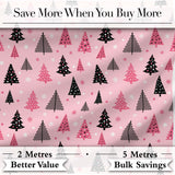 Modern Pink Black Christmas Trees Snowflakes Seamless Pattern Digital Print Fabric by the Metre UK Sewing Quilting Textile