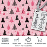 Modern Pink Black Christmas Trees Snowflakes Seamless Pattern Digital Print Fabric by the Metre UK Sewing Quilting Textile