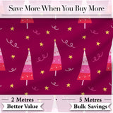 Pink Christmas Trees Stars Lights Festive Seamless Pattern Digital Print Fabric by the Metre UK Sewing Quilting Textile