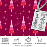 Dark Pink Christmas Trees Stars Lights Festive Seamless Pattern Digital Print Fabric by the Metre UK Sewing Quilting Textile
