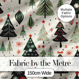 Modern Christmas Trees Ornaments Stars Festive Seamless Pattern Digital Print Fabric by the Metre UK Sewing Quilting Textile