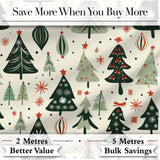 Modern Christmas Trees Ornaments Stars Festive Seamless Pattern Digital Print Fabric by the Metre UK Sewing Quilting Textile