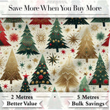 Elegant Holiday Fir Trees with Stars Snowflakes and Gold Accents  Digital Print Fabric by the Metre UK Sewing Quilting Textile