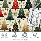 Elegant Holiday Fir Trees with Stars Snowflakes and Gold Accents  Digital Print Fabric by the Metre UK Sewing Quilting Textile