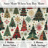Decorative Christmas Tree Motifs with Snowflakes and Starbursts  Digital Print Fabric by the Metre UK Sewing Quilting Textile