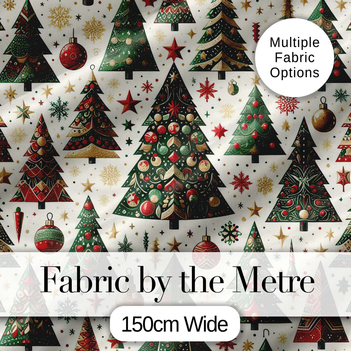 Classic Christmas Tree Ornaments and Festive Decor Seamless Pattern Digital Print Fabric by the Metre UK Sewing Quilting Textile