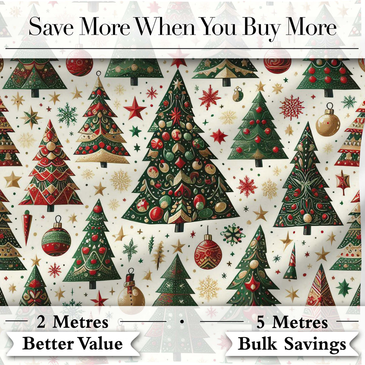 Classic Christmas Tree Ornaments and Festive Decor Seamless Pattern Digital Print Fabric by the Metre UK Sewing Quilting Textile