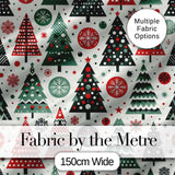 Minimal Christmas Trees and Snowflake Shapes in Red Green Style  Digital Print Fabric by the Metre UK Sewing Quilting Textile