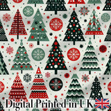 Minimal Christmas Trees and Snowflake Shapes in Red Green Style  Digital Print Fabric by the Metre UK Sewing Quilting Textile