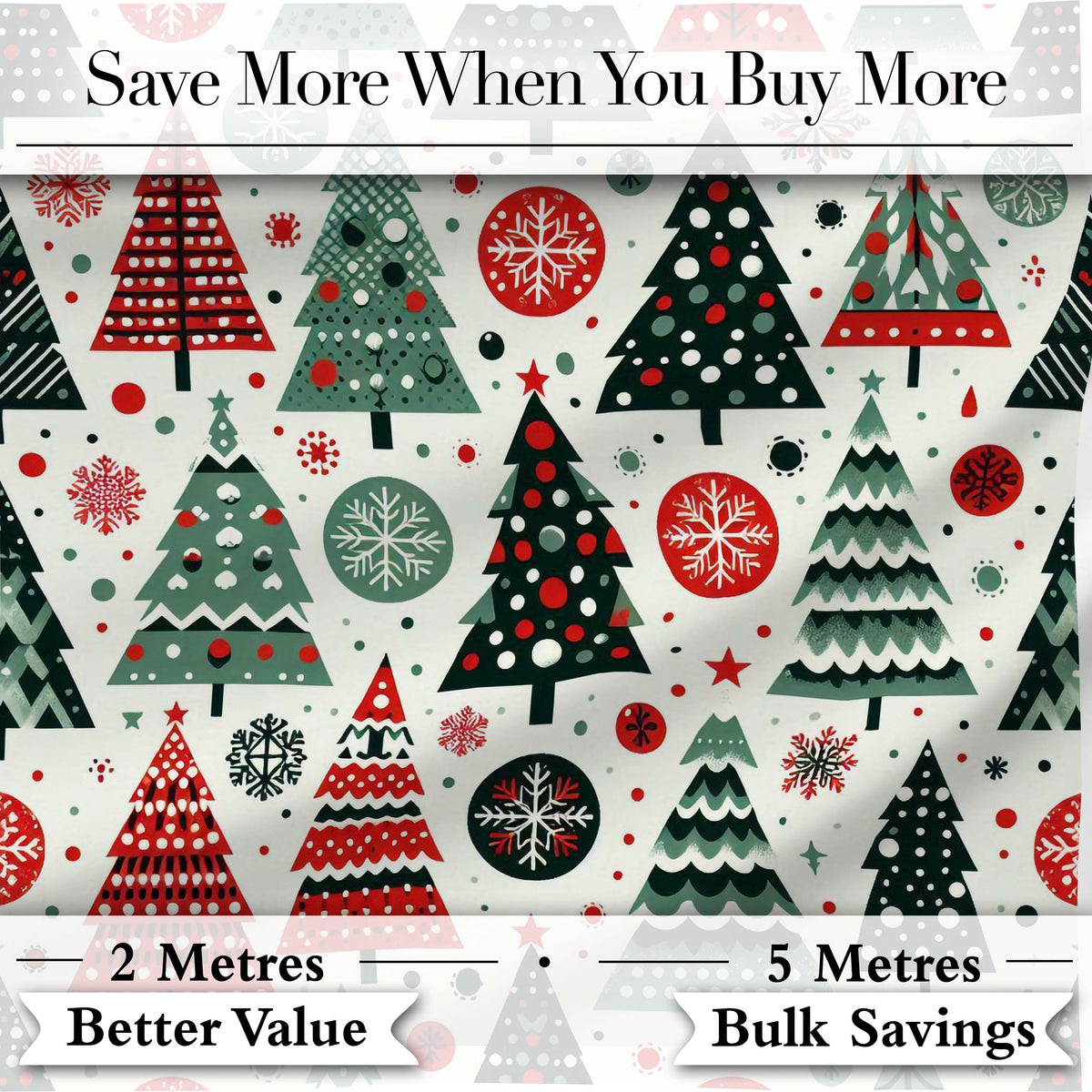 Minimal Christmas Trees and Snowflake Shapes in Red Green Style  Digital Print Fabric by the Metre UK Sewing Quilting Textile