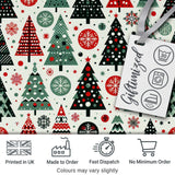 Minimal Christmas Trees and Snowflake Shapes in Red Green Style  Digital Print Fabric by the Metre UK Sewing Quilting Textile