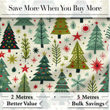Scandinavian Christmas Trees with Stars Snowflakes and Festive Elements  Digital Print Fabric by the Metre UK Sewing Quilting Textile