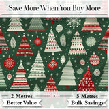 Nordic Holiday Trees with Ornaments Snowflakes and Red Green Decor  Digital Print Fabric by the Metre UK Sewing Quilting Textile