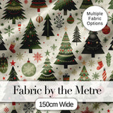 Classic Christmas Tree Illustrations with Baubles Snowflakes and Gifts  Digital Print Fabric by the Metre UK Sewing Quilting Textile
