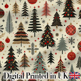 Modern Minimal Christmas Trees with Black Gold Red Accents Seamless Pattern Digital Print Fabric by the Metre UK Sewing Quilting Textile