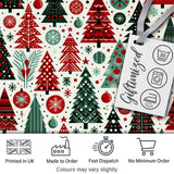 Festive Red Green Christmas Trees with Snowflakes and Baubles Seamless Pattern Digital Print Fabric by the Metre UK Sewing Quilting Textile