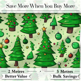 Cartoon Style Christmas Trees with Ornaments and Stars Cute Seamless Pattern Digital Print Fabric by the Metre UK Sewing Quilting Textile