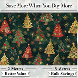 Vintage Christmas Trees with Red Gold Ornaments and Festive Stars  Digital Print Fabric by the Metre UK Sewing Quilting Textile