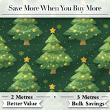 Cartoon Christmas Trees with Golden Baubles and Stars Cute Seamless Pattern Digital Print Fabric by the Metre UK Sewing Quilting Textile